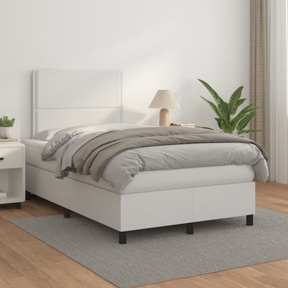 Cama boxspring com colchão 120x190 cm couro artificial branco