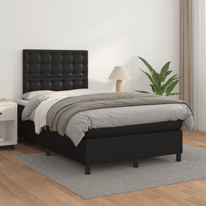 Cama boxspring com colchão 120x190 cm couro artificial preto