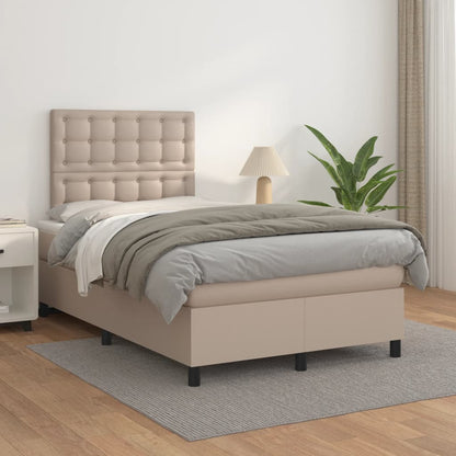 Cama boxspring c/ colchão 120x190cm couro artificial cappuccino