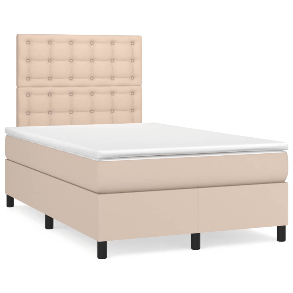 Cama boxspring c/ colchão 120x190cm couro artificial cappuccino