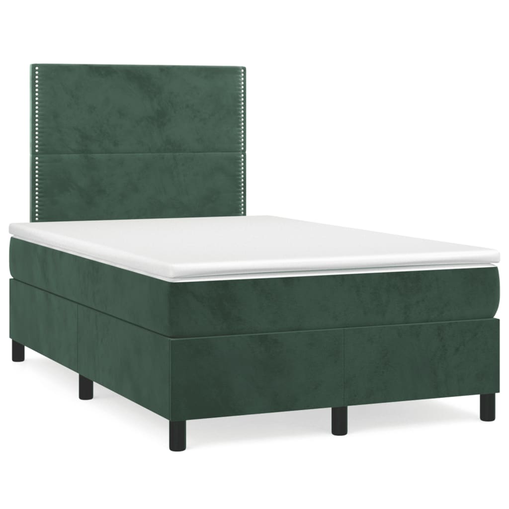 Cama boxspring com colchão 120x190 cm veludo verde-escuro