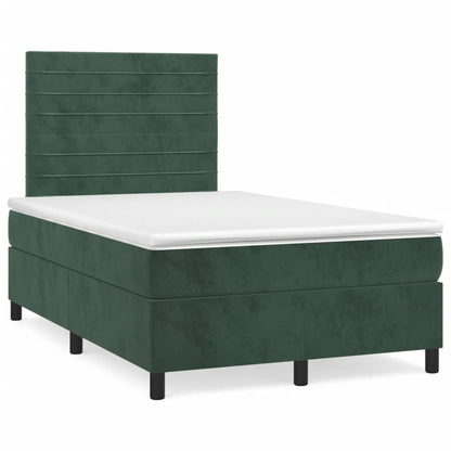 Cama boxspring com colchão 120x190 cm veludo verde-escuro