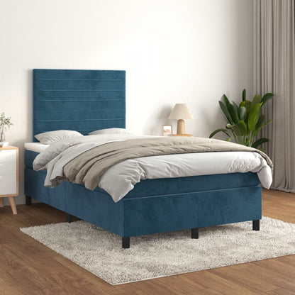 Cama boxspring com colchão 120x190 cm veludo azul-escuro