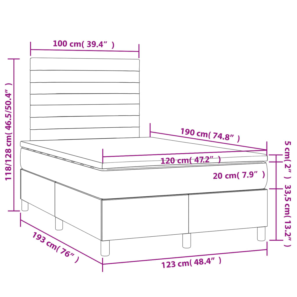 Cama boxspring com colchão 120x190 cm veludo azul-escuro