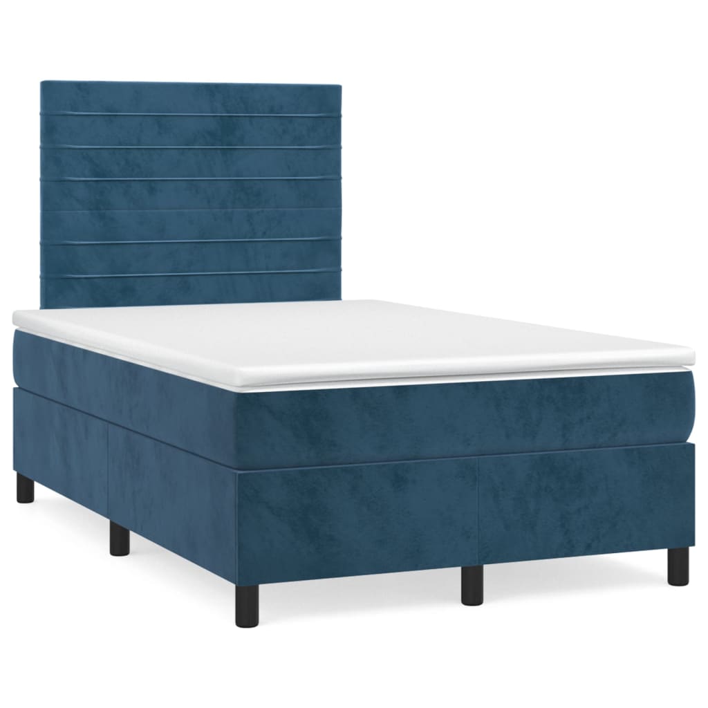 Cama boxspring com colchão 120x190 cm veludo azul-escuro