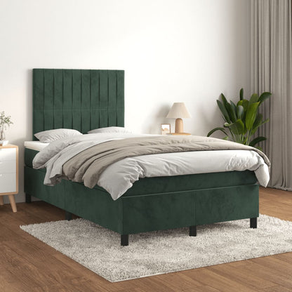 Cama boxspring com colchão 120x190 cm veludo verde-escuro