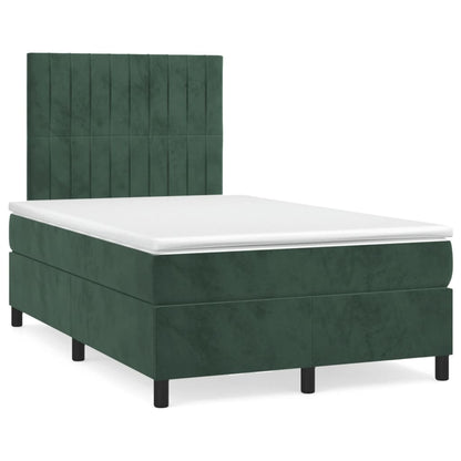 Cama boxspring com colchão 120x190 cm veludo verde-escuro