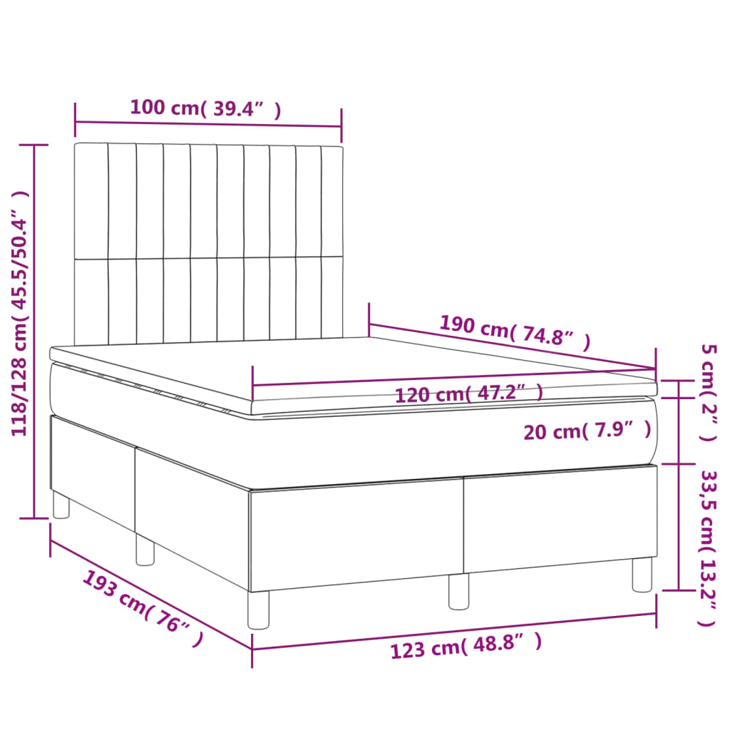 Cama boxspring com colchão 120x190 cm veludo rosa