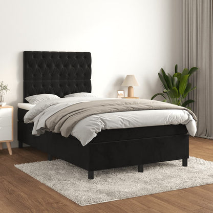 Cama boxspring com colchão 120x190 cm veludo preto