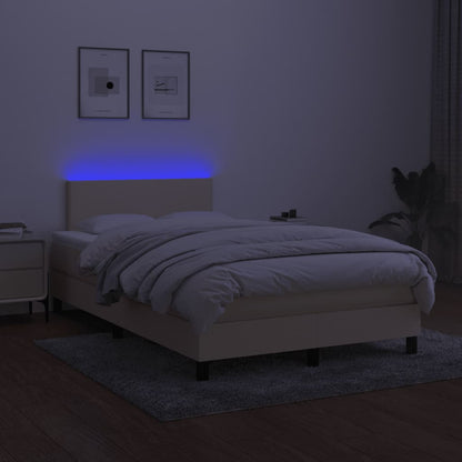 Cama box spring c/ colchão e LED 120x190 cm tecido cor creme