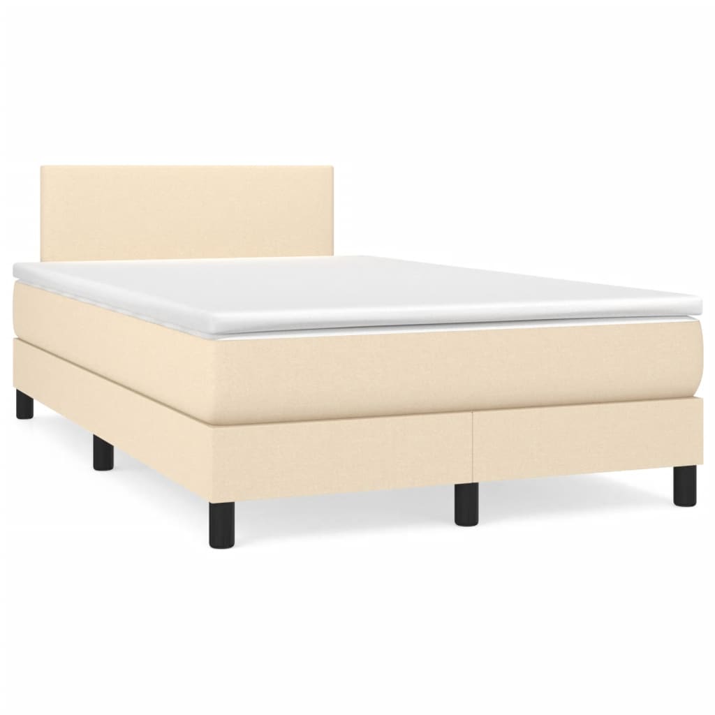 Cama box spring c/ colchão e LED 120x190 cm tecido cor creme