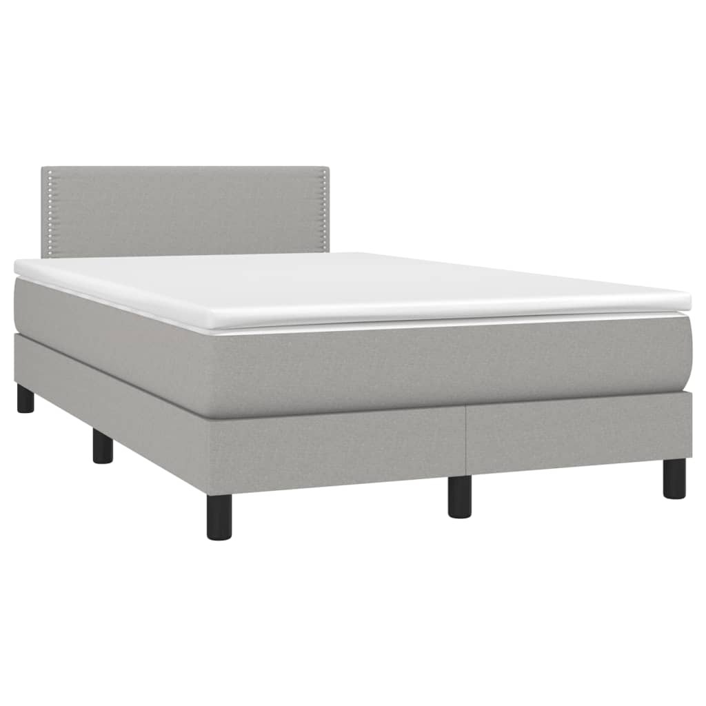 Cama box spring c/ colchão e LED 120x190 cm tecido cinza-claro