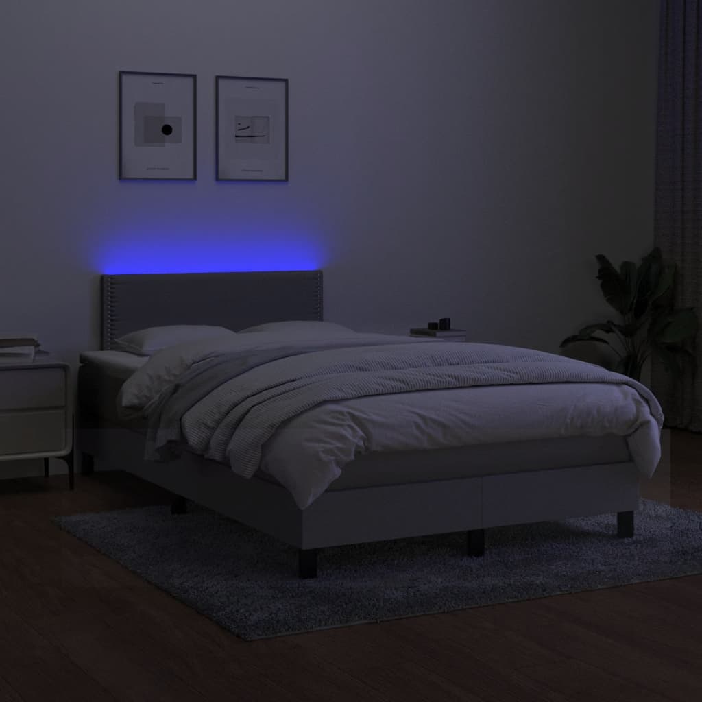 Cama box spring c/ colchão e LED 120x190 cm tecido cinza-claro