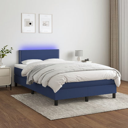 Cama box spring c/ colchão e LED 120x190 cm tecido azul