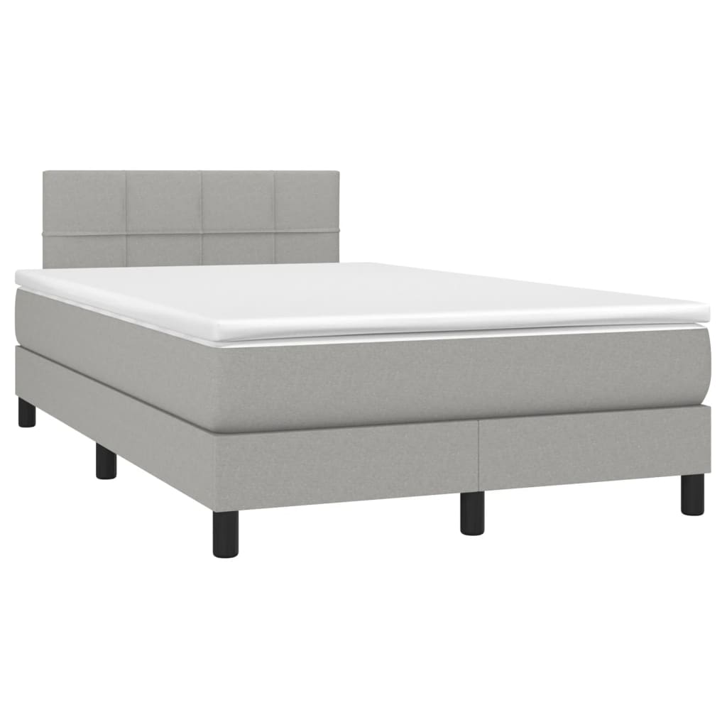 Cama box spring c/ colchão e LED 120x190 cm tecido cinza-claro