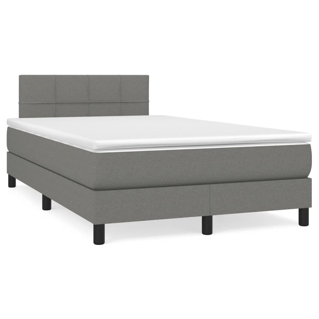 Cama box spring c/ colchão e LED 120x190 cm tecido cinza-escuro