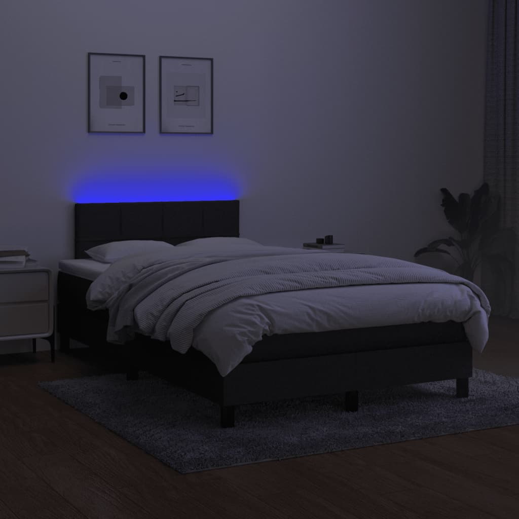 Cama box spring c/ colchão e LED 120x190 cm tecido preto