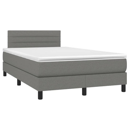 Cama box spring c/ colchão e LED 120x190 cm tecido cinza-escuro