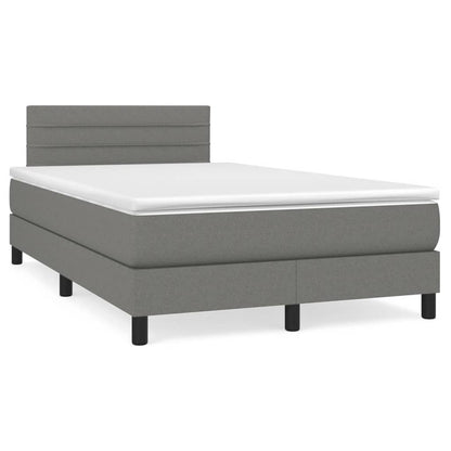 Cama box spring c/ colchão e LED 120x190 cm tecido cinza-escuro