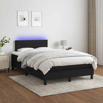 Cama box spring c/ colchão e LED 120x190 cm tecido preto