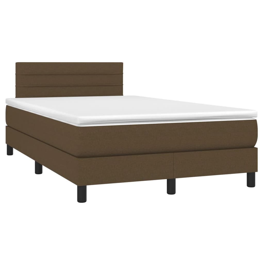 Cama box spring c/ colchão/LED 120x190cm tecido castanho-escuro