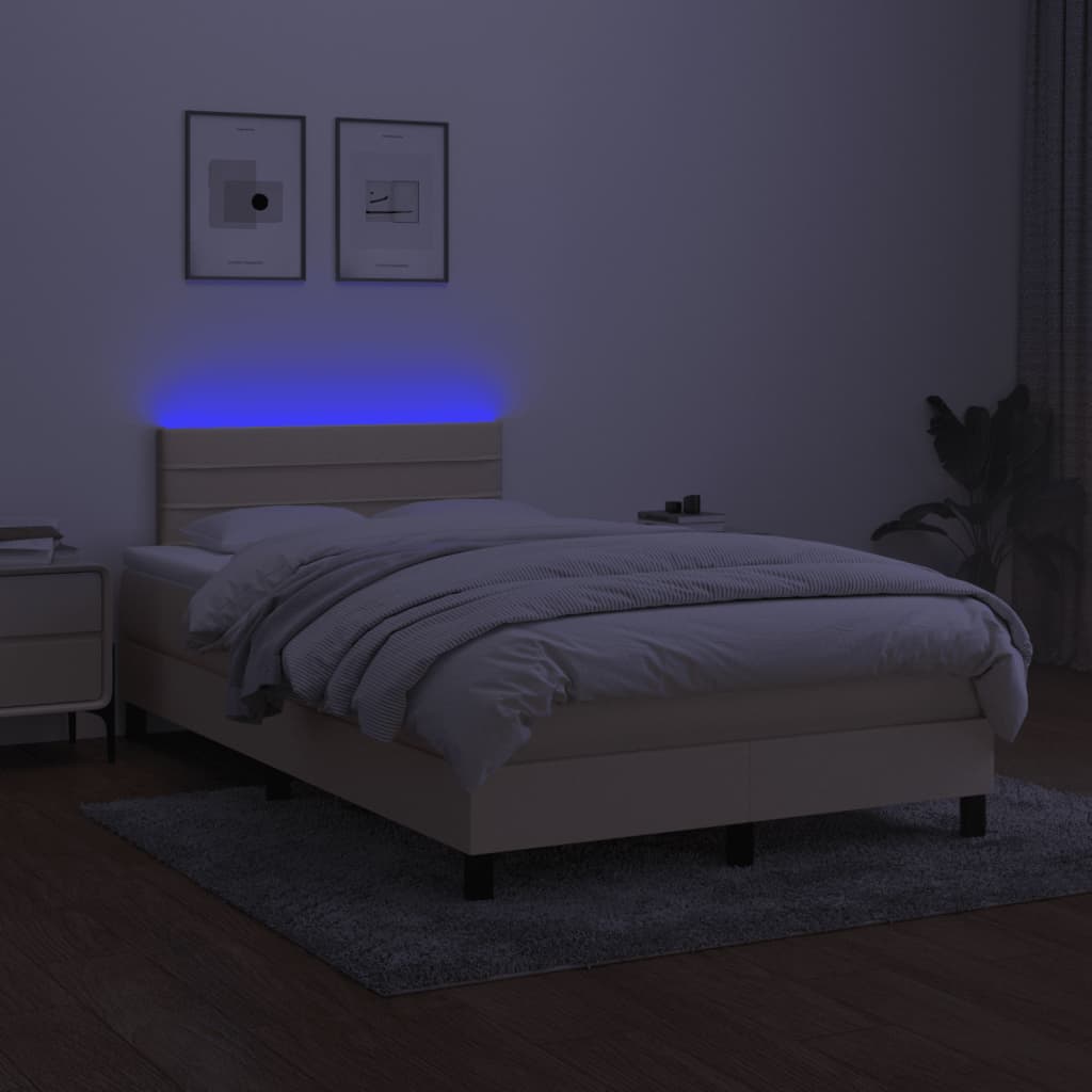 Cama box spring c/ colchão e LED 120x190 cm tecido cor creme