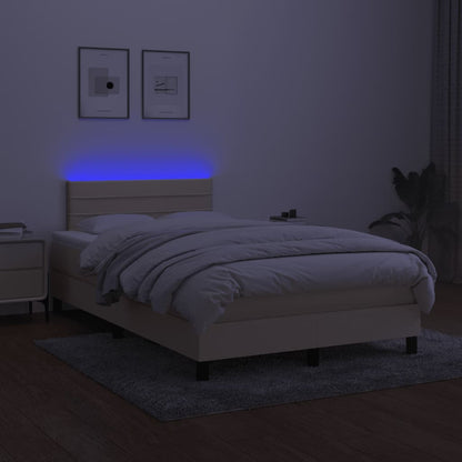 Cama box spring c/ colchão e LED 120x190 cm tecido cor creme