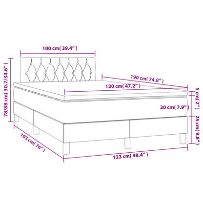 Cama box spring c/ colchão e LED 120x190 cm tecido cinza-claro