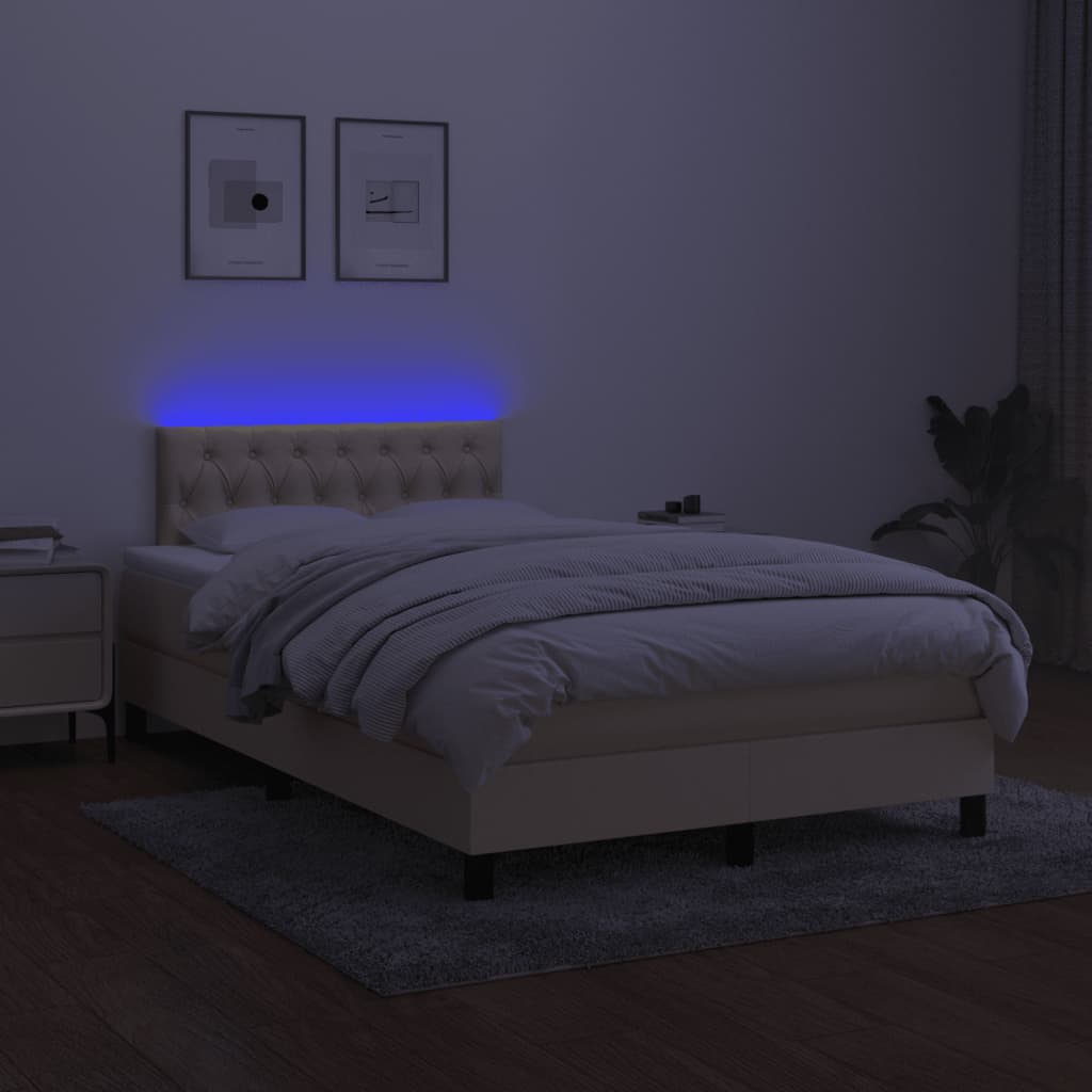 Cama box spring c/ colchão e LED 120x190 cm tecido cor creme