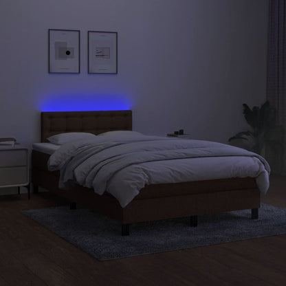 Cama box spring c/ colchão/LED 120x190cm tecido castanho-escuro