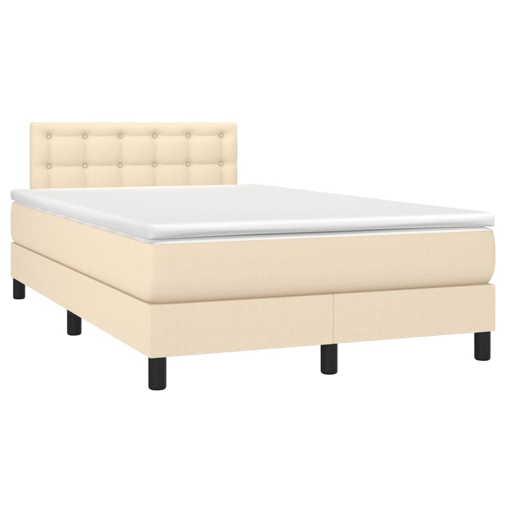 Cama box spring c/ colchão e LED 120x190 cm tecido cor creme