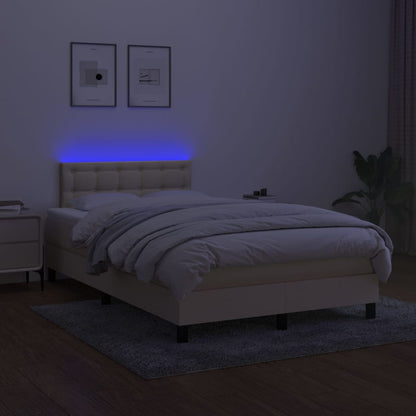 Cama box spring c/ colchão e LED 120x190 cm tecido cor creme