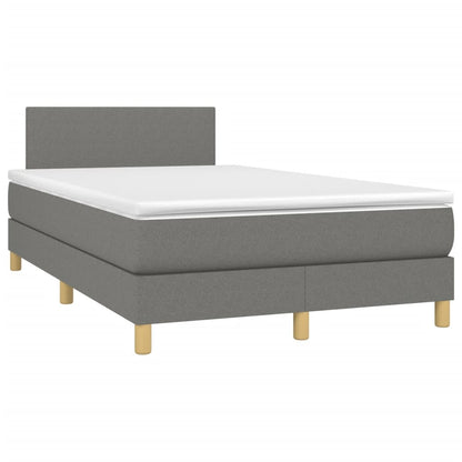 Cama box spring c/ colchão e LED 120x190 cm tecido cinza-escuro