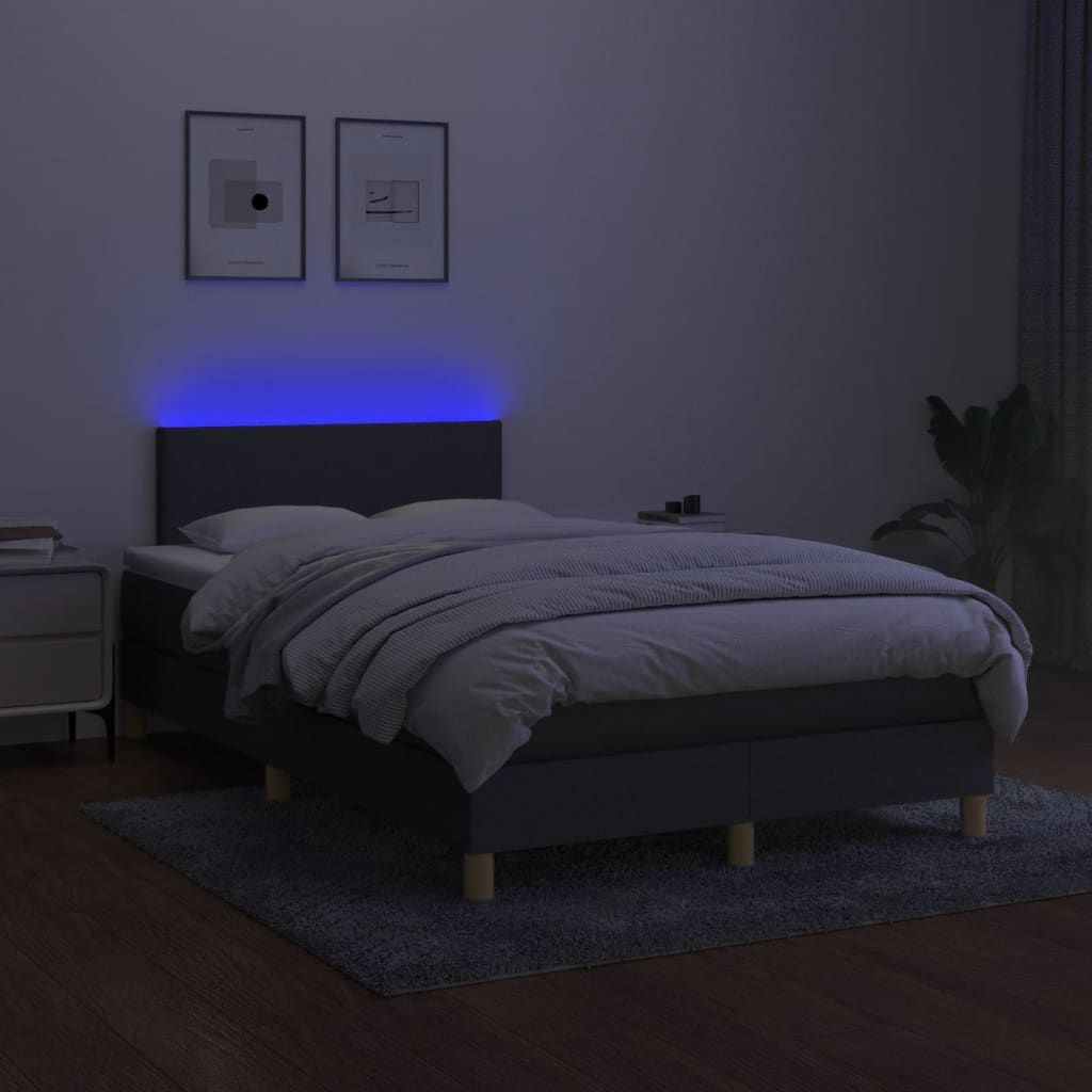 Cama box spring c/ colchão e LED 120x190 cm tecido cinza-escuro