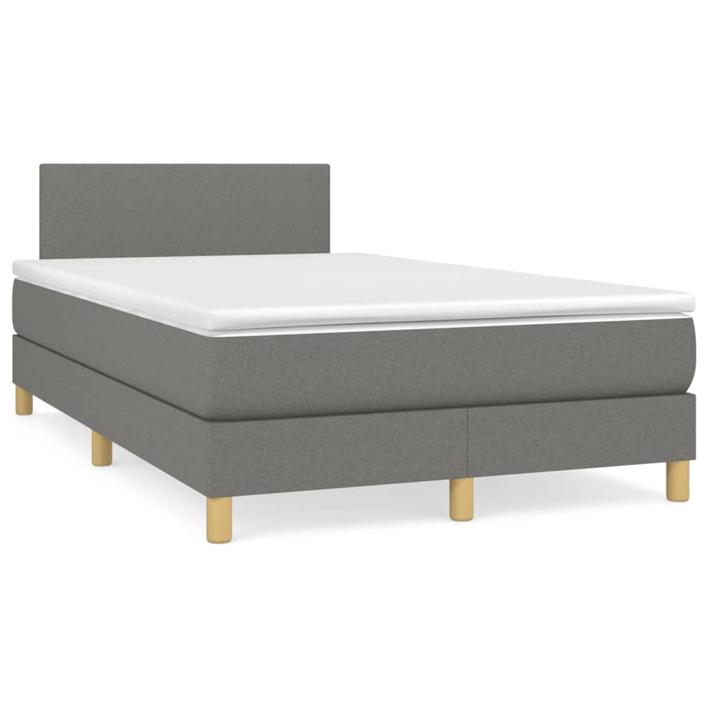 Cama box spring c/ colchão e LED 120x190 cm tecido cinza-escuro