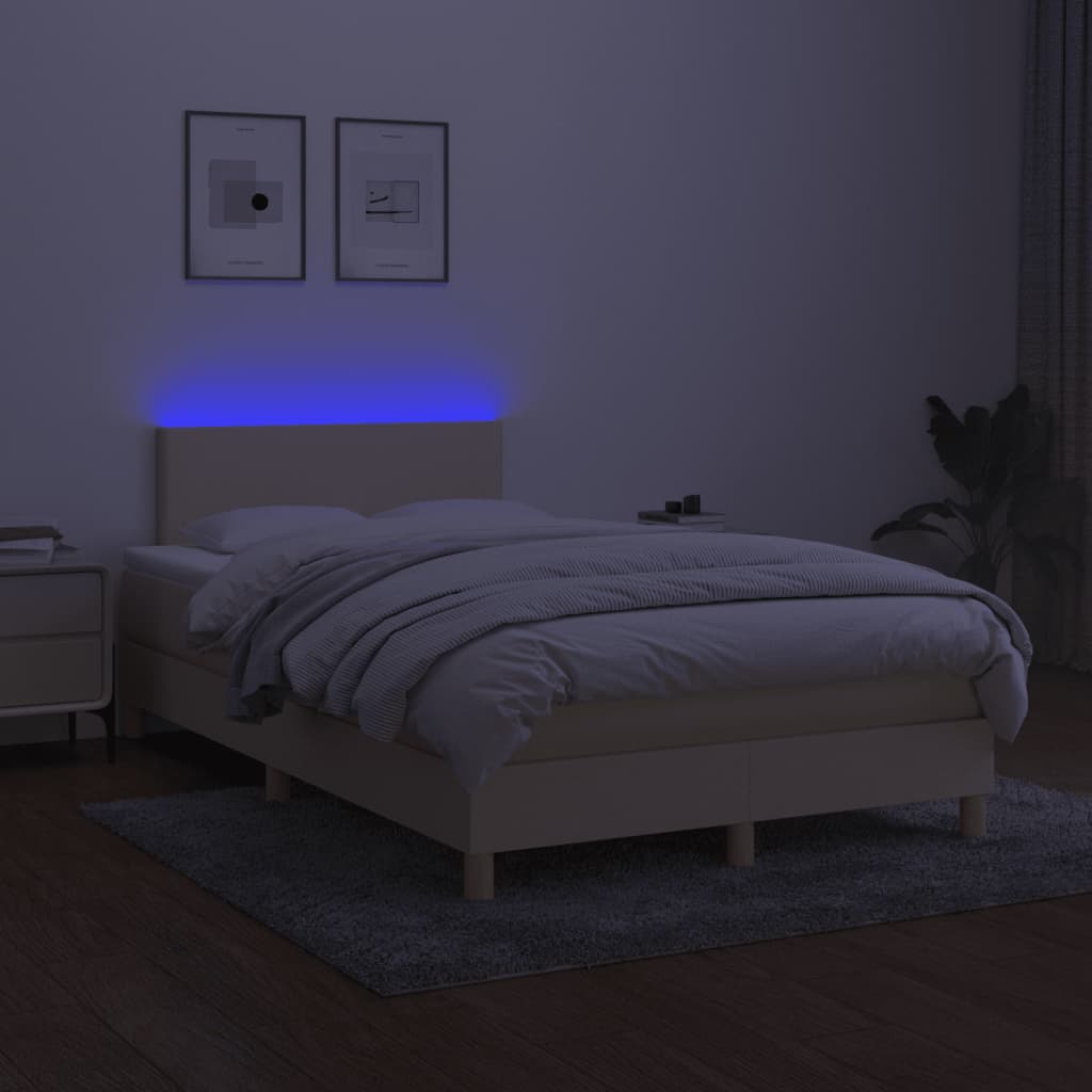 Cama box spring c/ colchão e LED 120x190 cm tecido cor creme