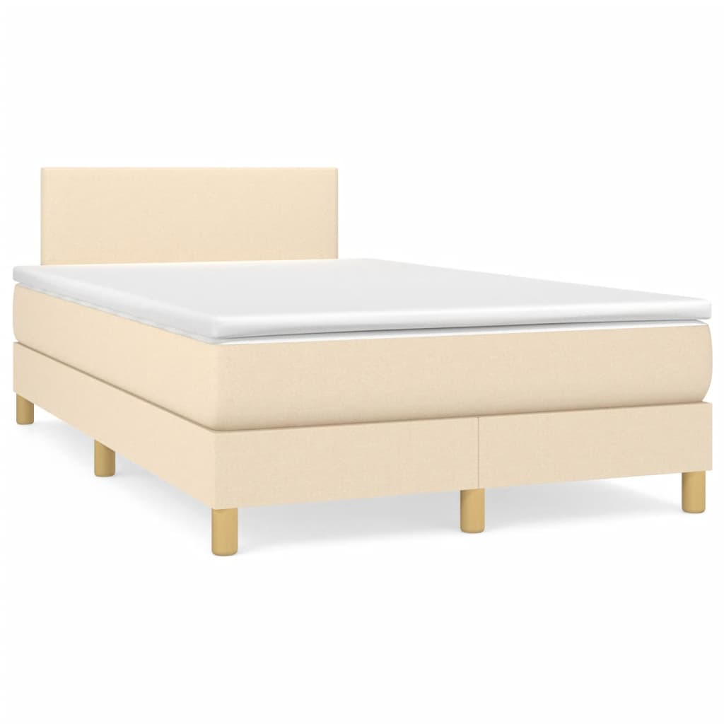 Cama box spring c/ colchão e LED 120x190 cm tecido cor creme