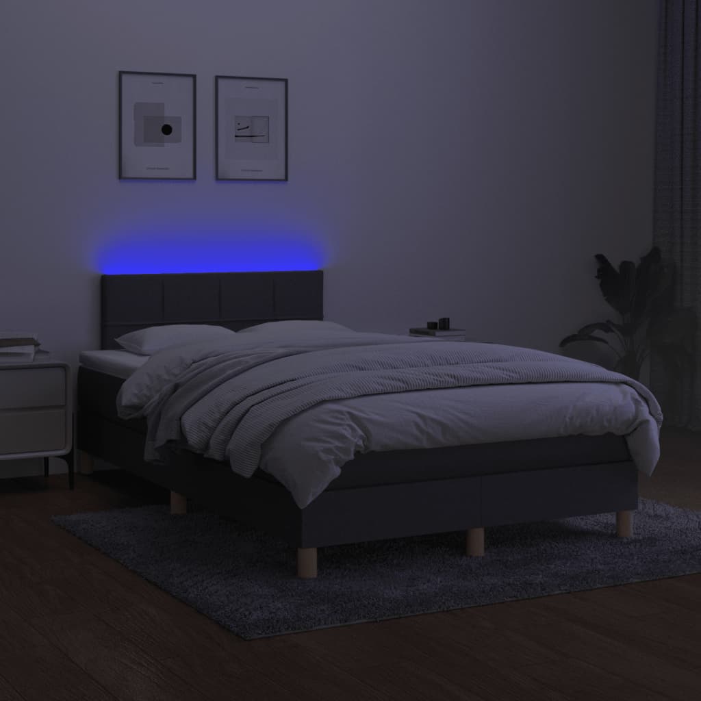 Cama box spring c/ colchão e LED 120x190 cm tecido cinza-escuro