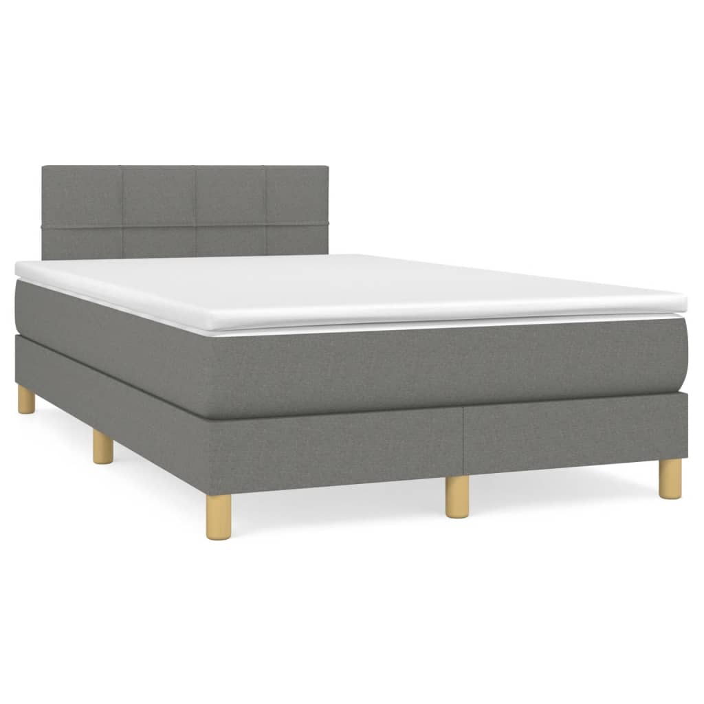 Cama box spring c/ colchão e LED 120x190 cm tecido cinza-escuro