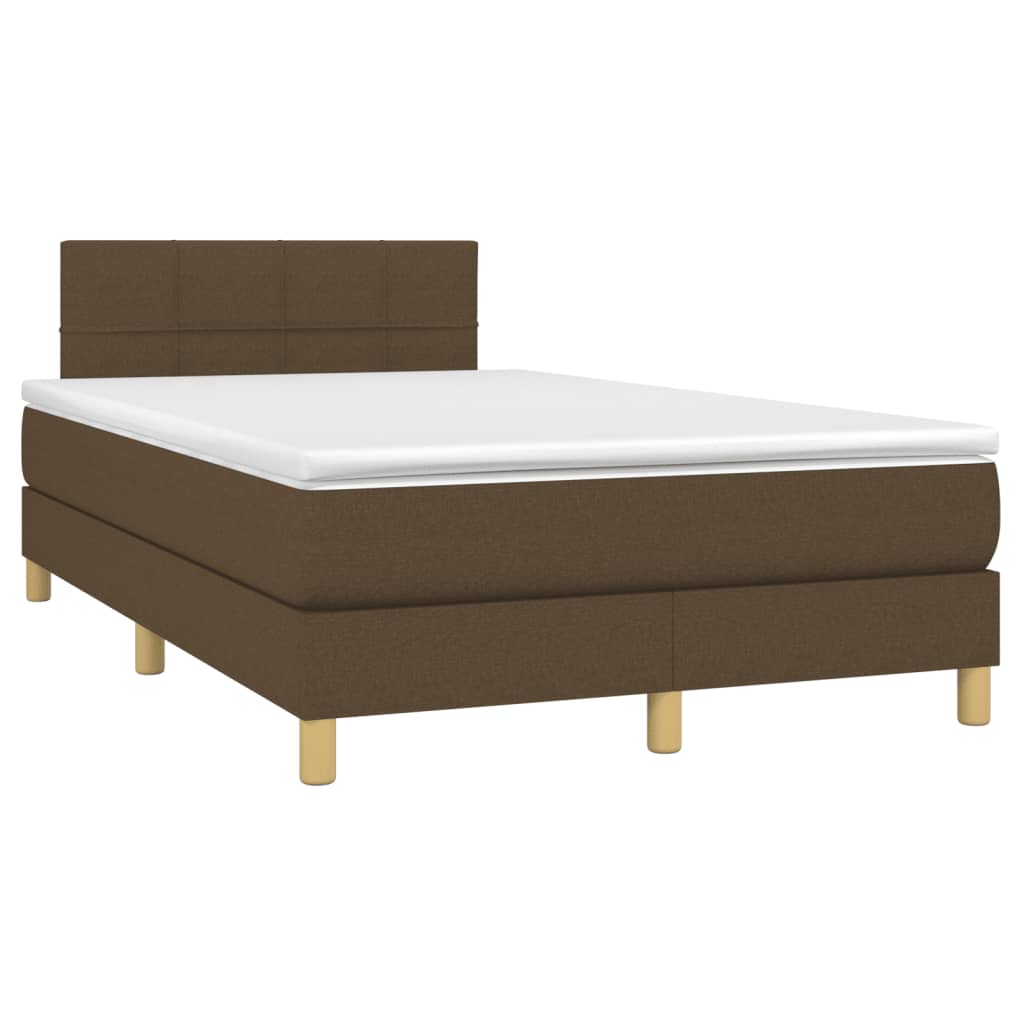 Cama box spring c/ colchão/LED 120x190cm tecido castanho-escuro