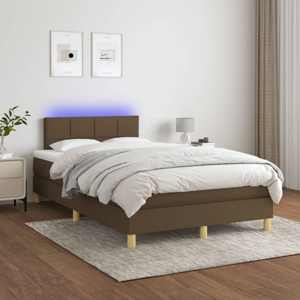 Cama box spring c/ colchão/LED 120x190cm tecido castanho-escuro