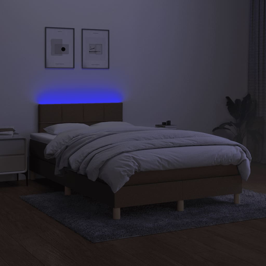 Cama box spring c/ colchão/LED 120x190cm tecido castanho-escuro