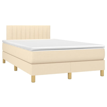 Cama box spring c/ colchão e LED 120x190 cm tecido cor creme