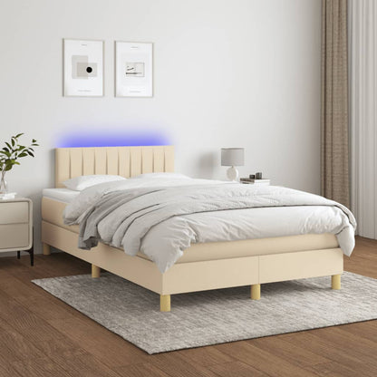 Cama box spring c/ colchão e LED 120x190 cm tecido cor creme