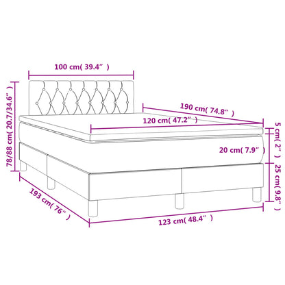 Cama box spring c/ colchão e LED 120x190 cm tecido cinza-escuro