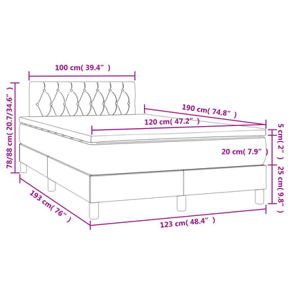 Cama box spring c/ colchão e LED 120x190 cm tecido preto