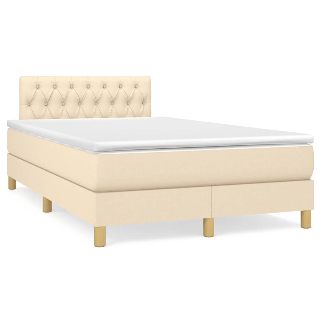 Cama box spring c/ colchão e LED 120x190 cm tecido cor creme