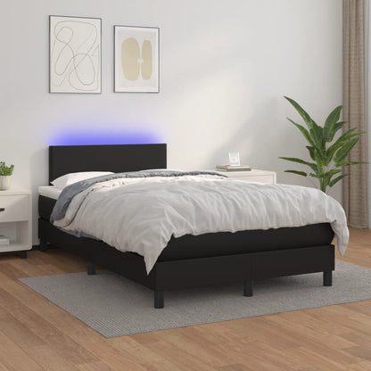 Cama box spring colchão e LED 120x190 cm couro artificial preto