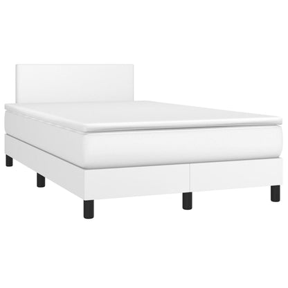 Cama box spring c/colchão/LED 120x190cm couro artificial branco