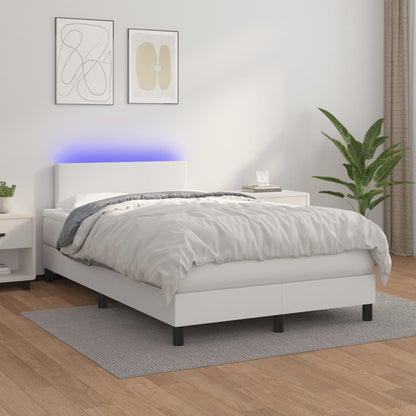 Cama box spring c/colchão/LED 120x190cm couro artificial branco